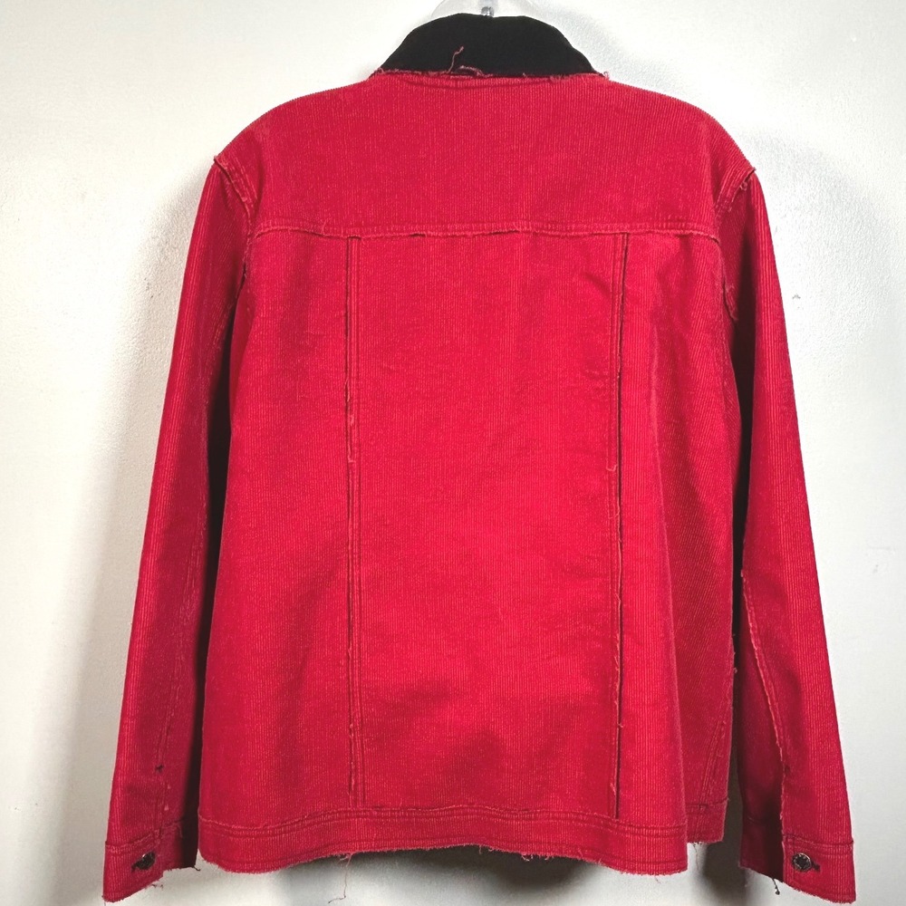 Denim & Co Womens Red Corduroy Trucker Jacket Contrast Collar Raw Hem Western XL - Picture 2 of 8